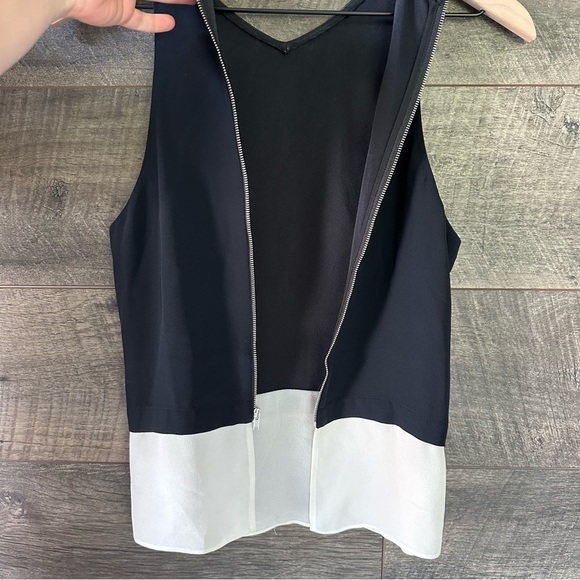 A.L.C. Double Layer Tank Top Findley Black/White Crepe Sleeveless Blouse Sz 6 - Picture 4 of 7